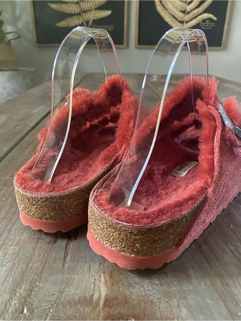 Birkenstock Arizona Shearling Suede Fur Lined Buckle Sandals Womens 9 260 Coral - Picture 10 of 12